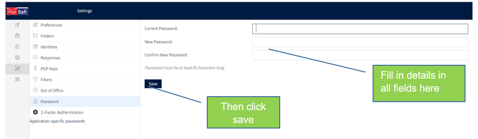 Best4mailing type in old password, new password and confirm password