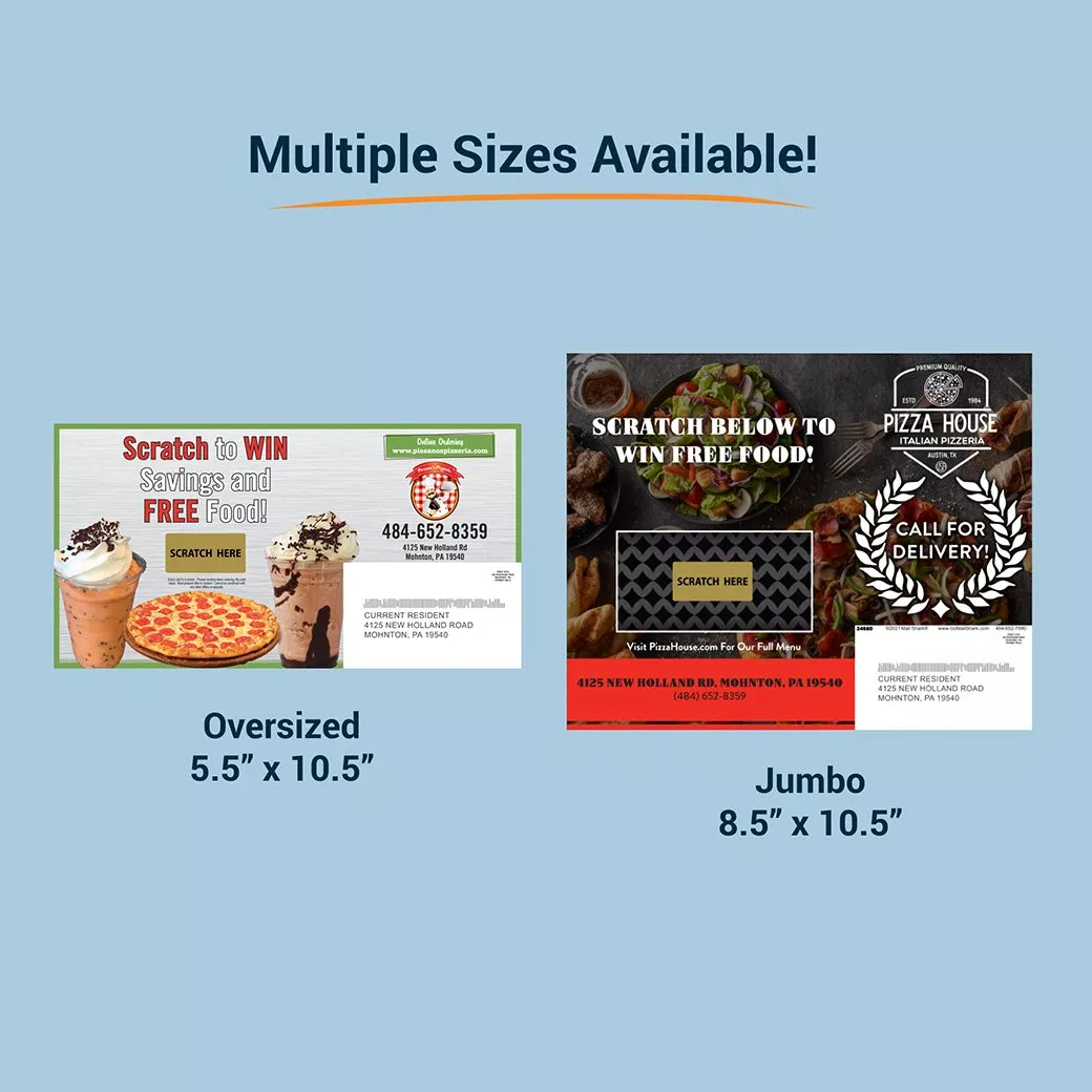 Best4mailing Pizza Scratch-Off Postcard Size Comparison